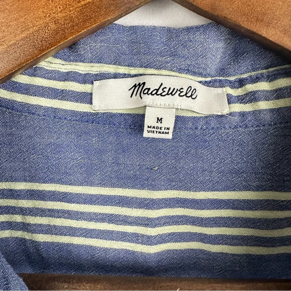 MADEWELL Central Shirt Stripe Crinkle Cotton Button Down Shirt Blue Stone - Picture 9 of 12